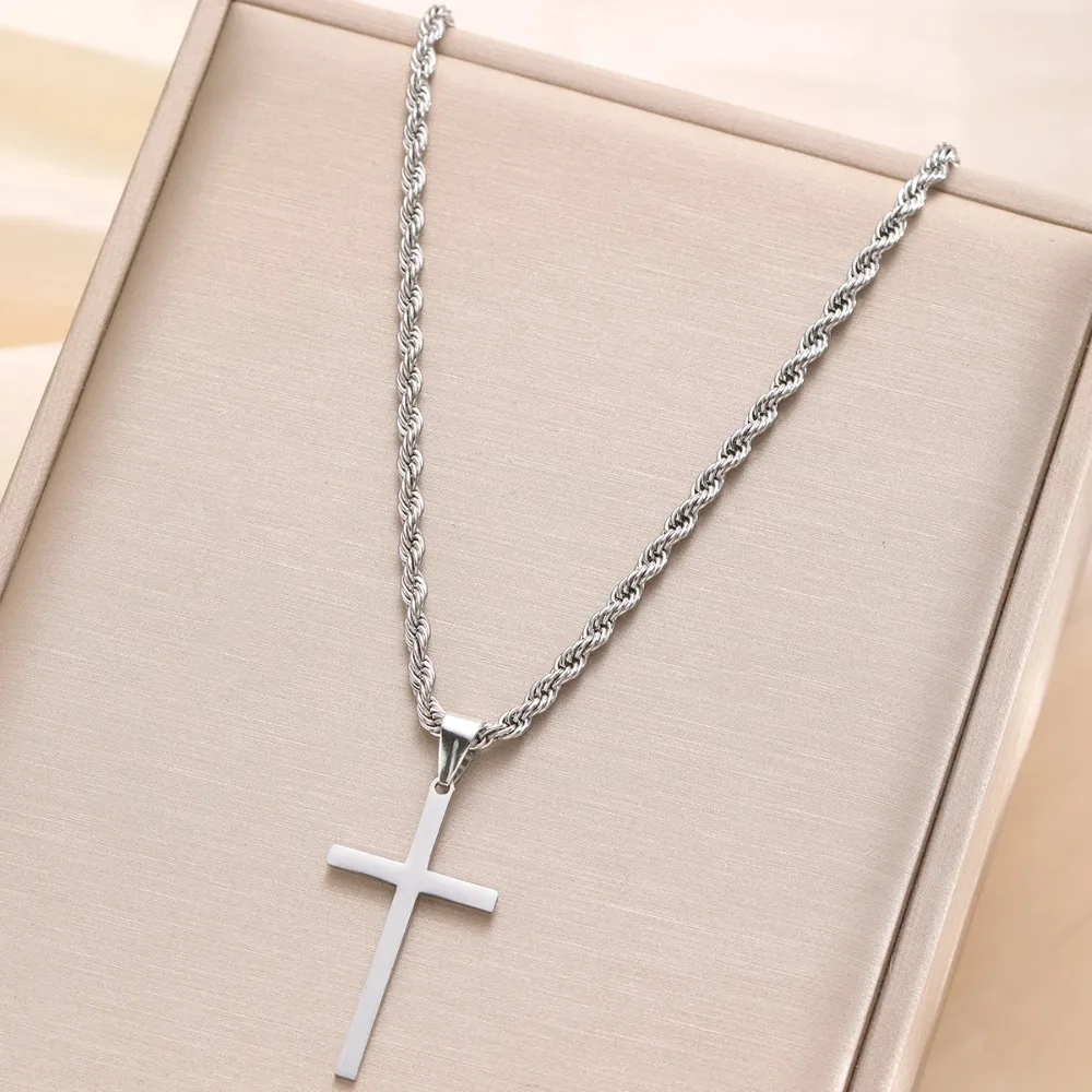 Stainless Steel Cross Pendant Necklace for Men Women Minimalist Gold Color Jewelry Male Female Necklaces Chokers Gifts 2024