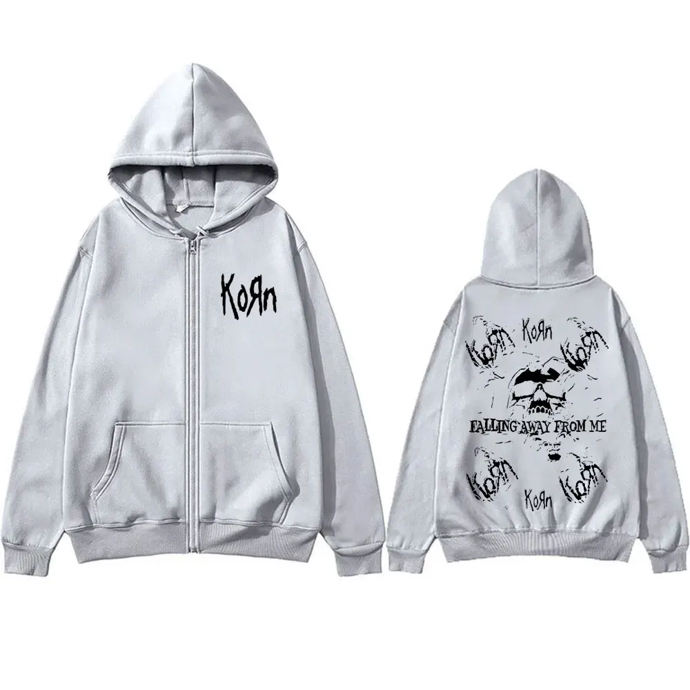 Rock Band Korn Falling Away From Me Print Zipper Hoodie Male Vintage Skeleton Graphic Zip Up Hoodies Men Gothic Oversized Jacket