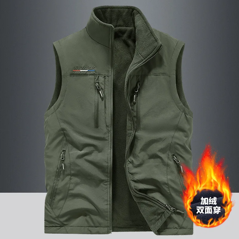 Hunting Vest-Men Autumn Fleece 4XL Utility Tactical Multi-pocket Outdoor Hiking Fishing Photography Safari Cargo Vest