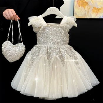 Girls Sequined Puff Dress 1