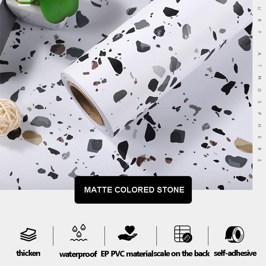 Thick Marble Matte Sticker Waterproof Tile Bathroom Table Self-Adhesive Wallpaper Oilproof Kitchen Countertop Colored Stone Film