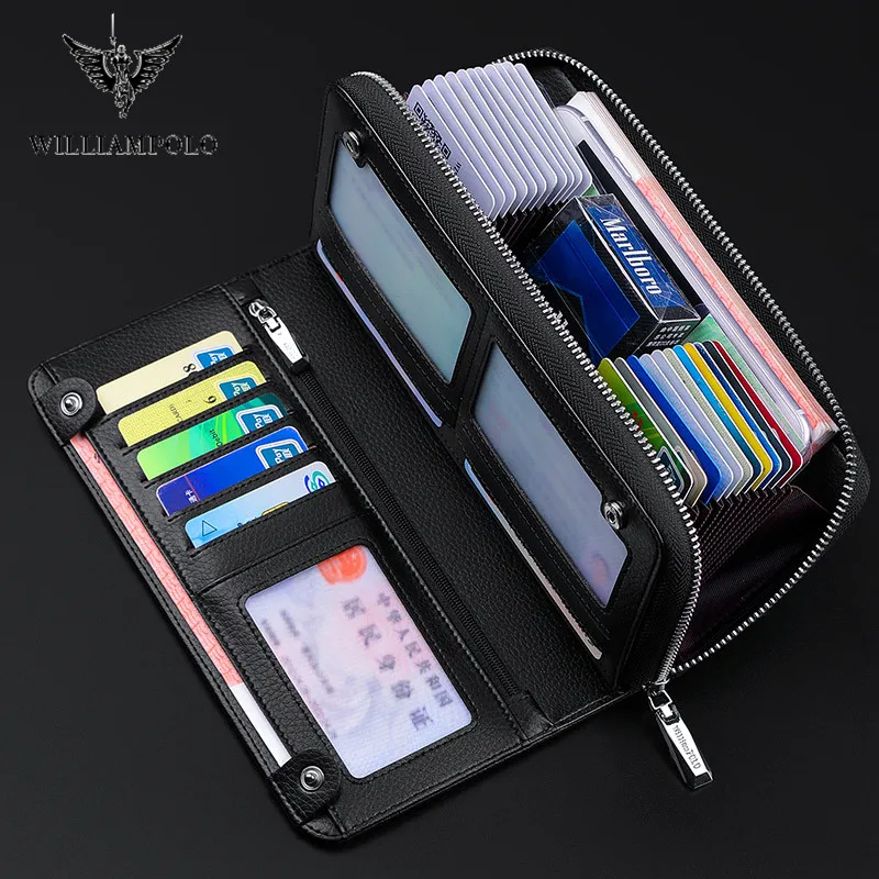 WilliamPOLO Wallet Men's Long Leather Anti-theft Swipe Bag Large Capacity Multifunctional Card Holder Wallet Simple Hand Bag 3