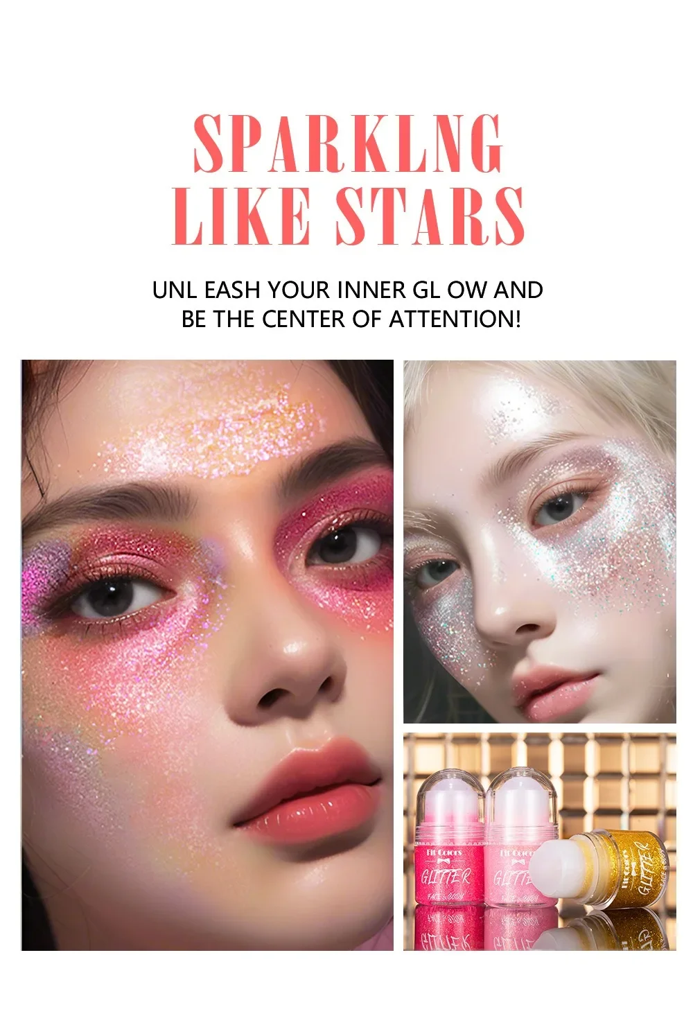 Description Picture 5 of itemDiamond Highlighter Rolling Ball Glitter Gel Smooth Body Face Brighten Jelly Sparkling Shimmer Sequins Party Concert Makup Tool