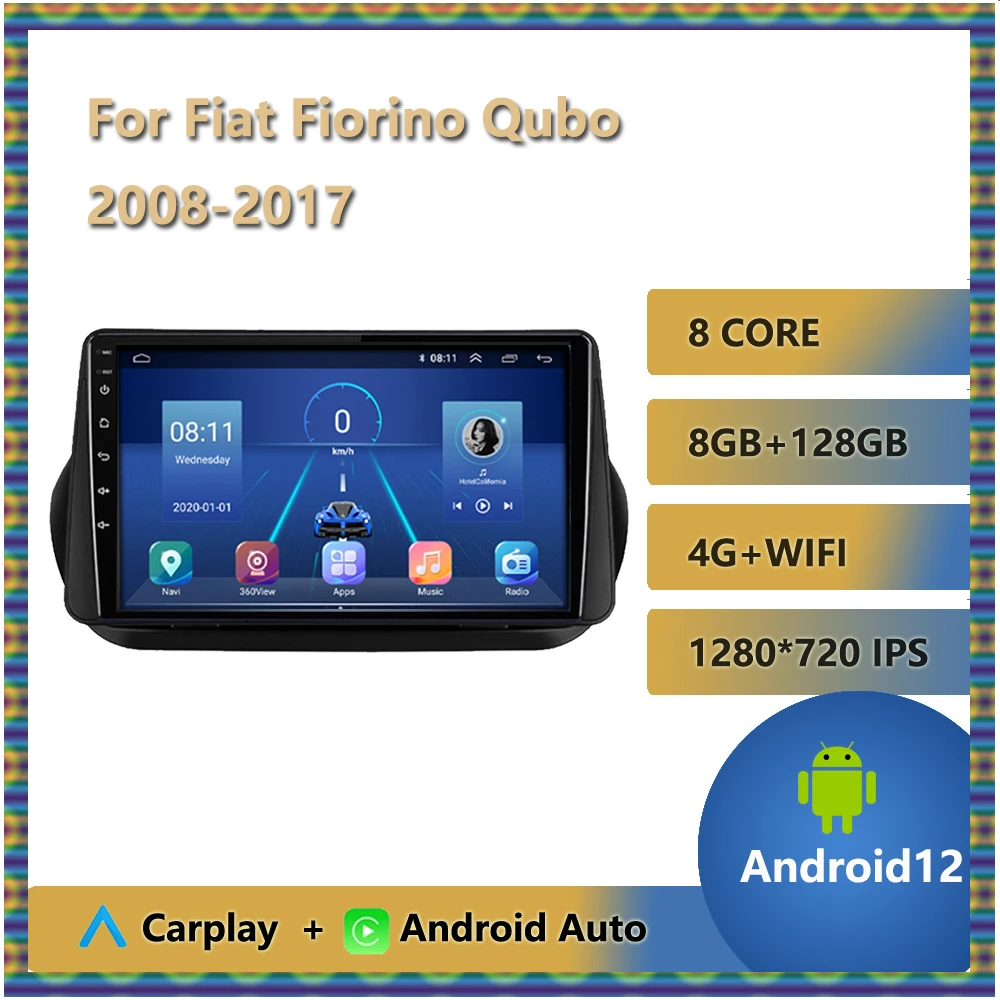 

8-Core Carplay Car Radio For Fiat Fiorino Qubo 2008 - 2017 Android 12 Multimedia Player Auto Head Unit Mirror Link Bluetooth USB