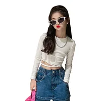 Spring Autumn Girls T Shirt Top with Straps Cross Teenage Tee Shirt Toddler Children Clothes Fashion Kids Crop Top 5-14Years Old 1