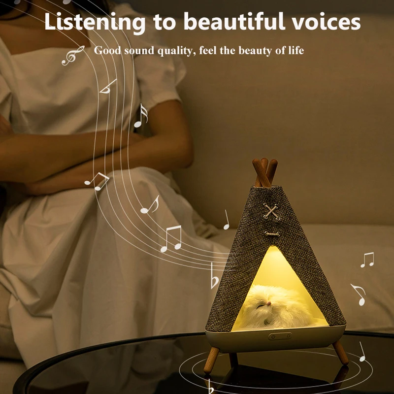 Cute Cat Bluetooth Speaker Bedroom Soft Night Light Music Box Soundbar Wireless MP3 Music Player Birthday Gifts Long Endurance