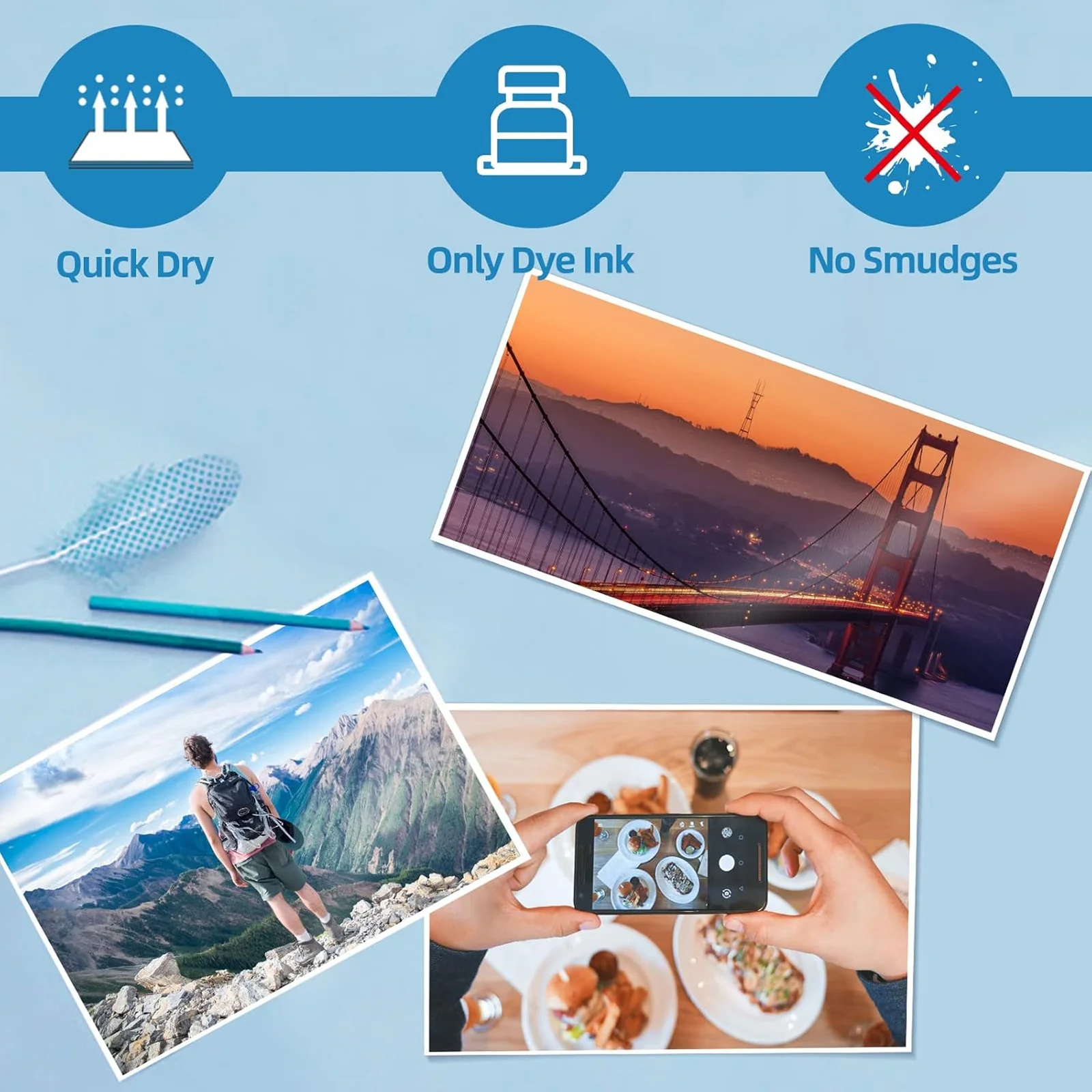 HUSPER 180Gsm 광택 인화지 단면 4x6 인치 100매 102x152mm 잉크젯 호환 용지(회색 뒷면 포함)