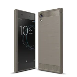 Shockproof Carbon Fiber Silicone Phone Case - Brushed Design for Sony Xperia XA1 (Grey)