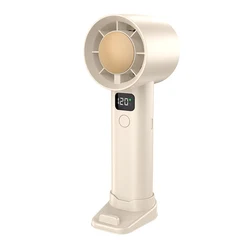 Compact 5 - Speed Handheld Fan with Power Display & USB Rechargeable Battery - Lightweight Personal Cooling Fan with Stand (WHITE)