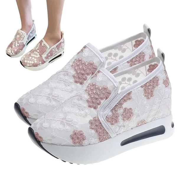 Floral Embroidery Sheer Mesh Sneakers Fashion Embroidery Platform Sneakers  Breathable Casual Slip On Walking Athletic Tennis - AliExpress