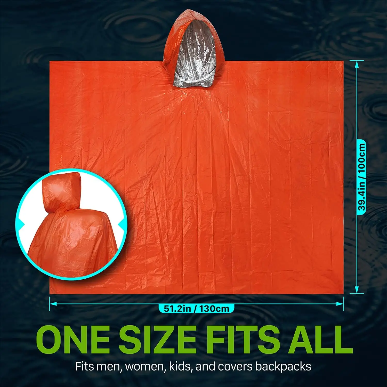 Emergency Rain Poncho With Hood Reusable Weather Resistant Raincoat For Men Women Camping Hiking Emergency Supplies Survival Kit disposable poncho,camping raincoat