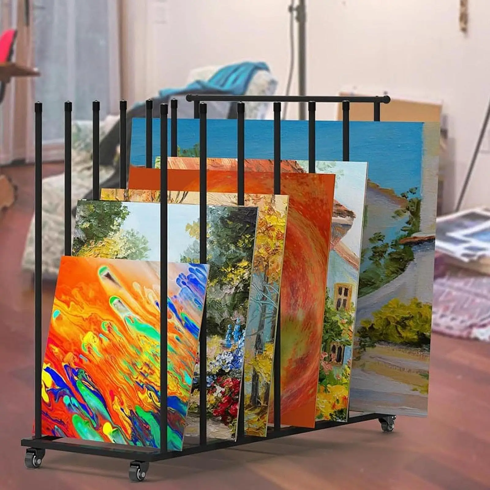 Carton Storage Rack with 360° Swivel Casters Versatile Iron Art Storage Cart