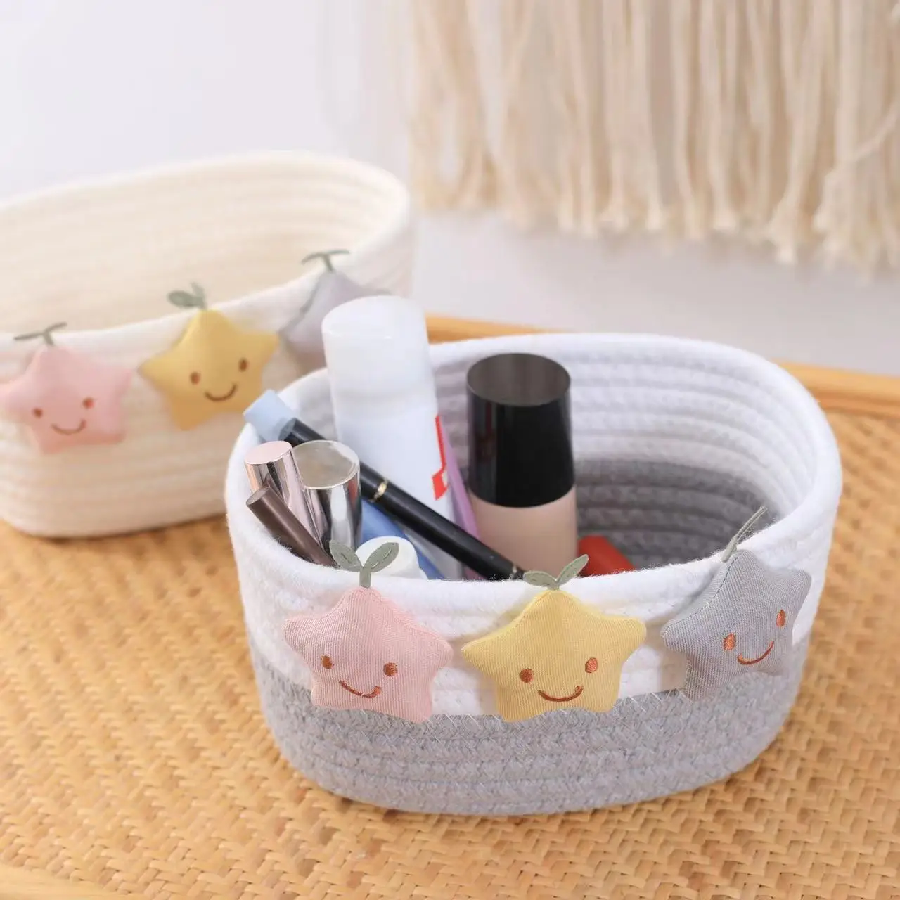 2 pieces of L+M woven basket table storage, cosmetics storage box, storage basket, bedside key table storage basket 5