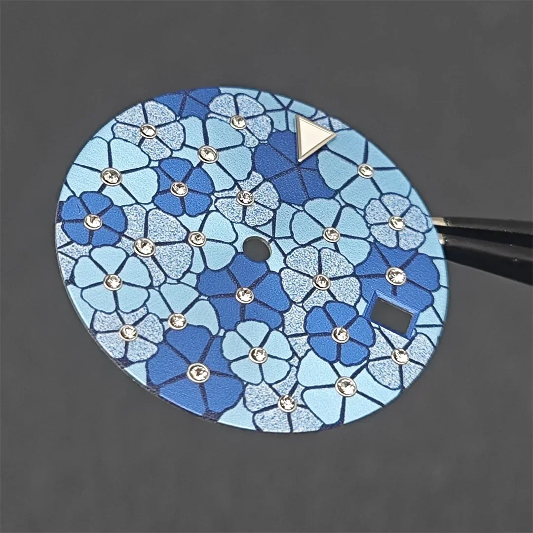 Watch Dial Pointer Set 28.5mm Watch Dial + Pointer Inlaid Flower Dial Skeleton Hands Set Modification Replace Accessories for NH35/NH36/4R/7S Movement