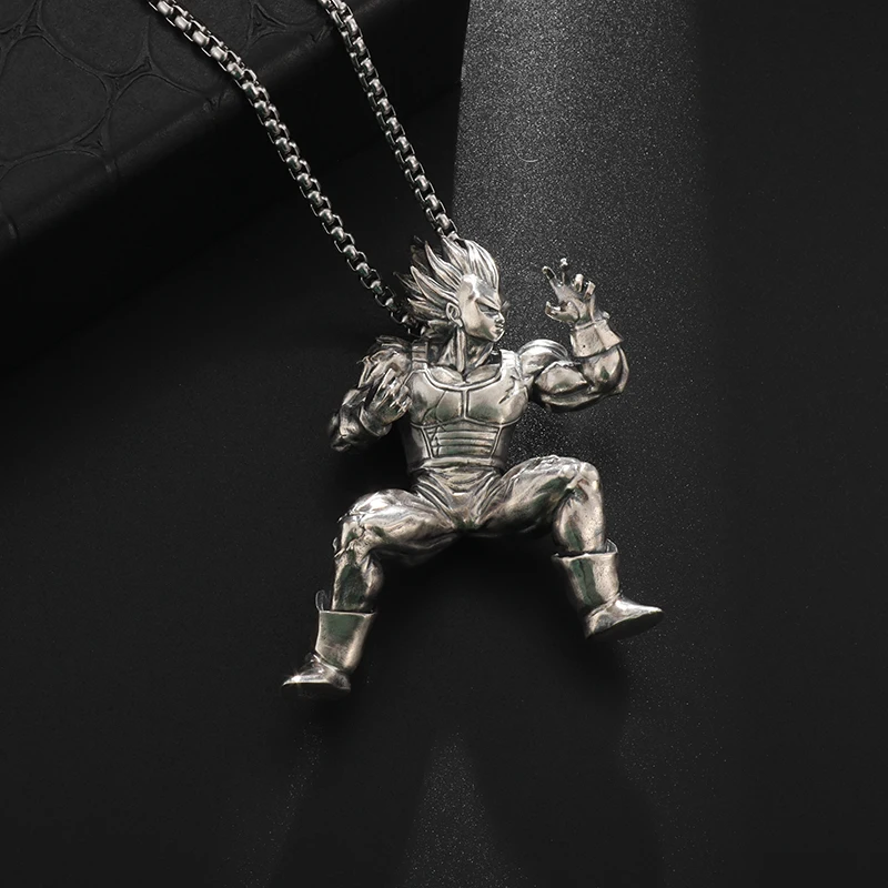 Fashion Personality Yellow Hair Muscular Samurai Pendant Necklace for Men Punk Anime Characters Fighting Sun Wukong Jewelry