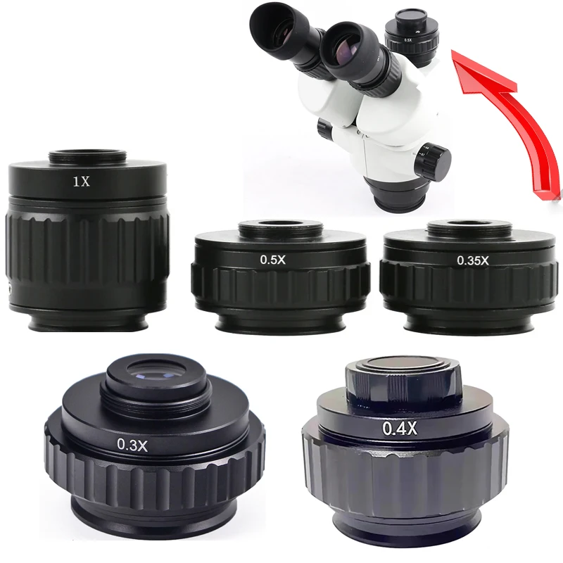 C-Mount Adapter Lens Adjustable Focus For Trinocular Stereo Microscope 38MM Interface Camera Adapter 0.3X 0.35X 0.4X 0.5X 1X
