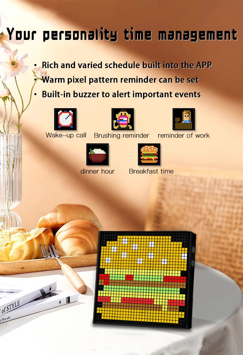 LED Pixel Display, 32x32 Programmable Pixel Art Display With APP Control, Creative Animations, Fun Text And Digital Clock, Gamin