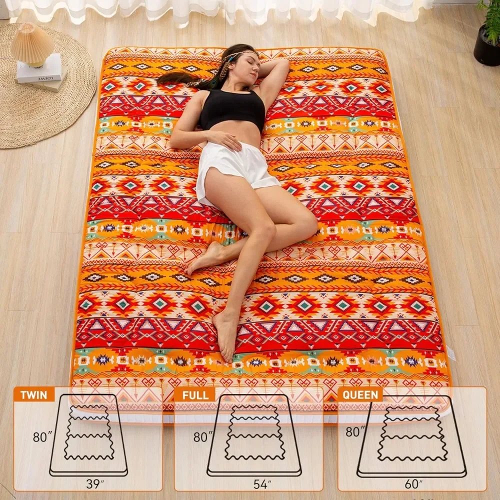 Japanese Floor Futon Mattress Extra Thick Folding Roll Up Bed Topper Mat for Guest Double Mattresses Lounger and Tavel Matress 2