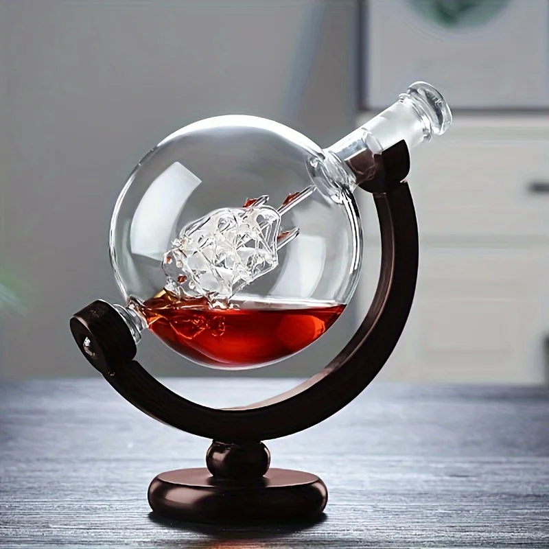 Ensemble de carafe globe créatif avec carafe sans plomb, support en bois exquis, 2 verres à whisky, carafe à whisky, cadeau de qualité