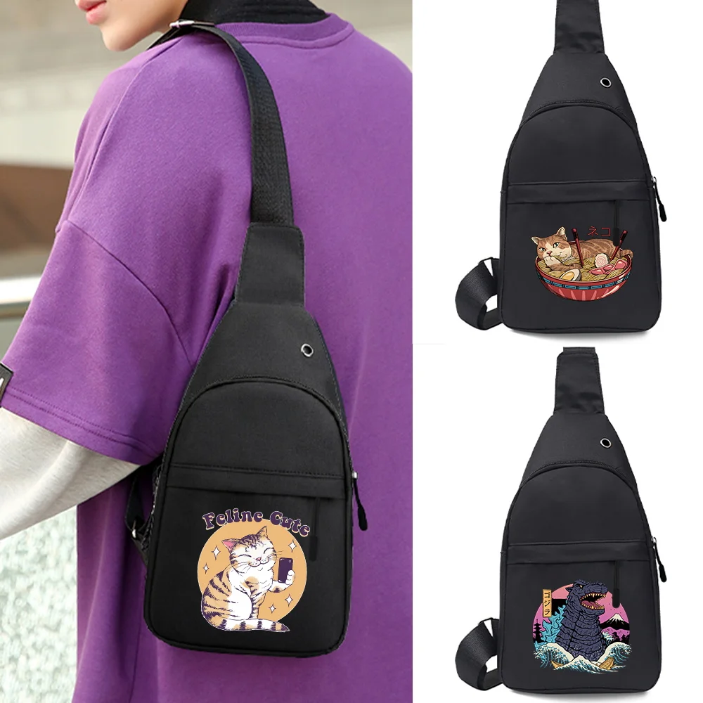 

Crossbody Shoulder Bags with USB Charging Port Youth Travel Satchels Organizer Backpack Fanny Pack Japan Cat Print New Chest Bag