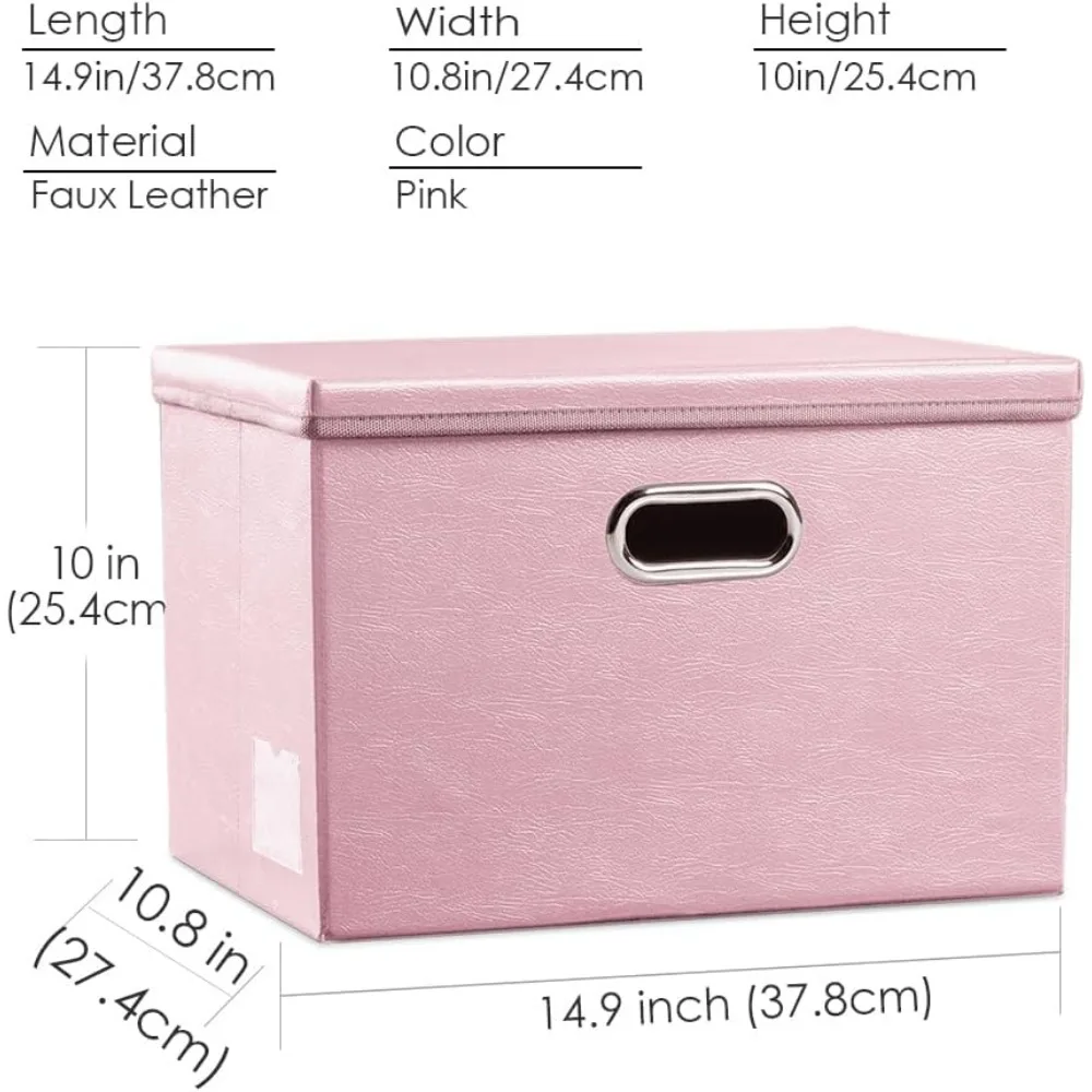 Foldable Storage Bins with Lids [5-Pack] Leather Fabric Collapsible Storage Boxes Organizer Containers Baskets Cube 5