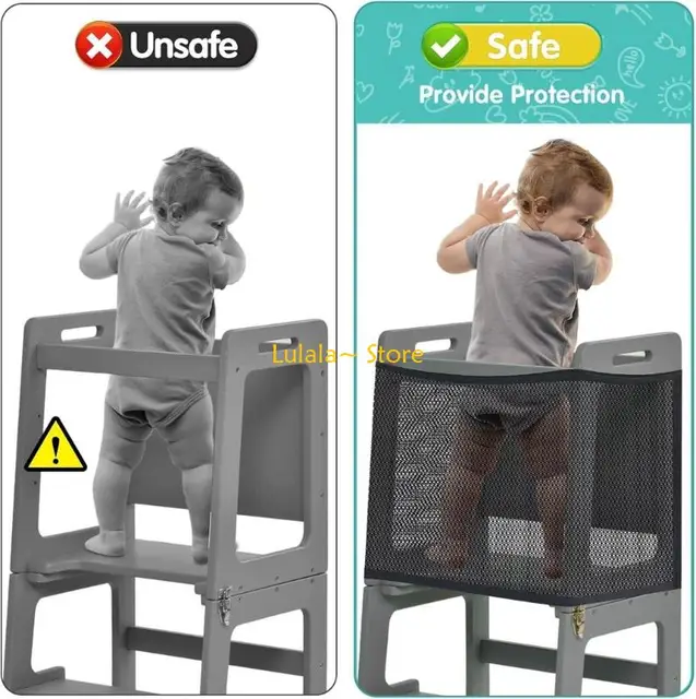Y4QA Adjustable Nylon Baby Safety Netting Guard Kitchen Helper Towers Net for Kids Kitchen Play Step Tool Toddlers Tower Net 3