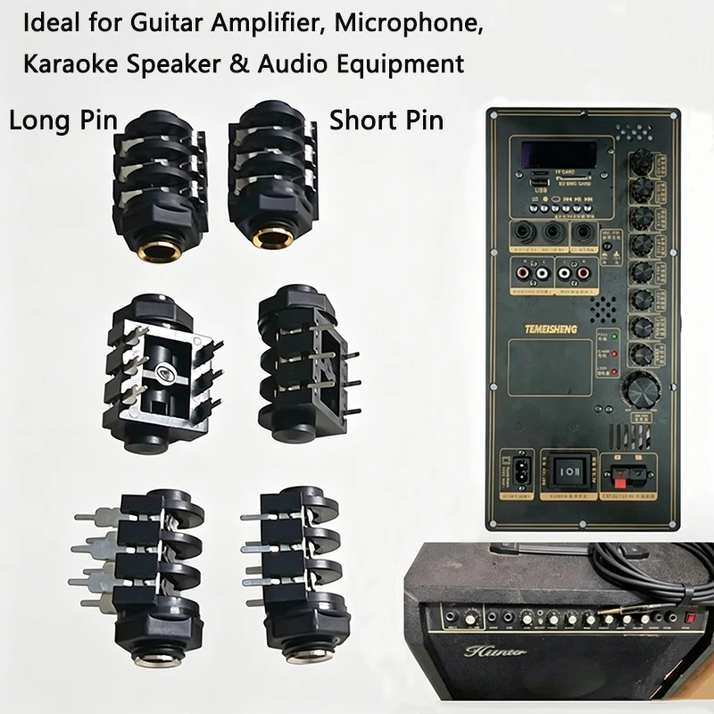1/4인치(6.35mm) TRS 스테레오 잭 소켓, 짧은/긴 핀 6핀 PCB 마운트 암 커넥터 (기타 앰프 믹서 DJ 오디오 장비용)