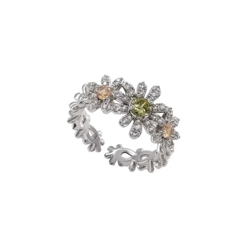 XIYANIKE Sparkling Zircon Daisy Flower Open Rings For Women Romantic Fashion New Jewelry Gift Party Wedding Wholesale anillos 6