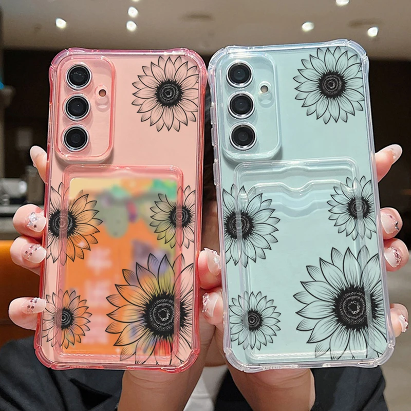 Sunflower Design Card Slot Phone Case with Enhanced Protection