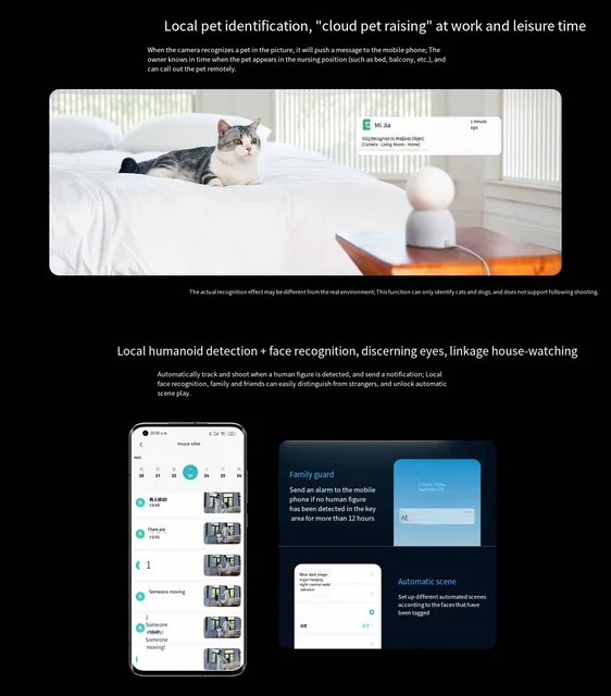 샤오미 미지아 스마트 카메라 AI 강화 1440P HD 2.4, 5G 와이파이, 팬 틸트 야간 투시경, 360 ° 비디오 보기, 아기 울음 소리, 애완 동물 보안 모니터