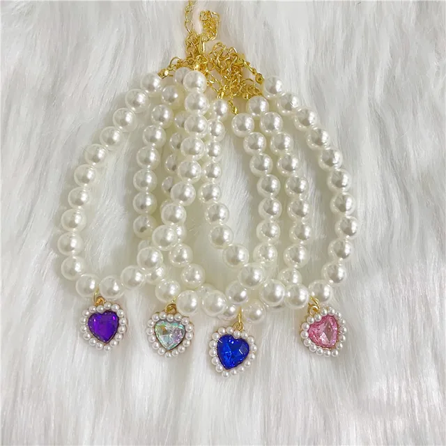New Pet Collar Pearl Love Necklace Cat Jewelry Cute Collar Puppy Accessories Dog Chain Chihuahua Wedding Jewelry Stuff 2