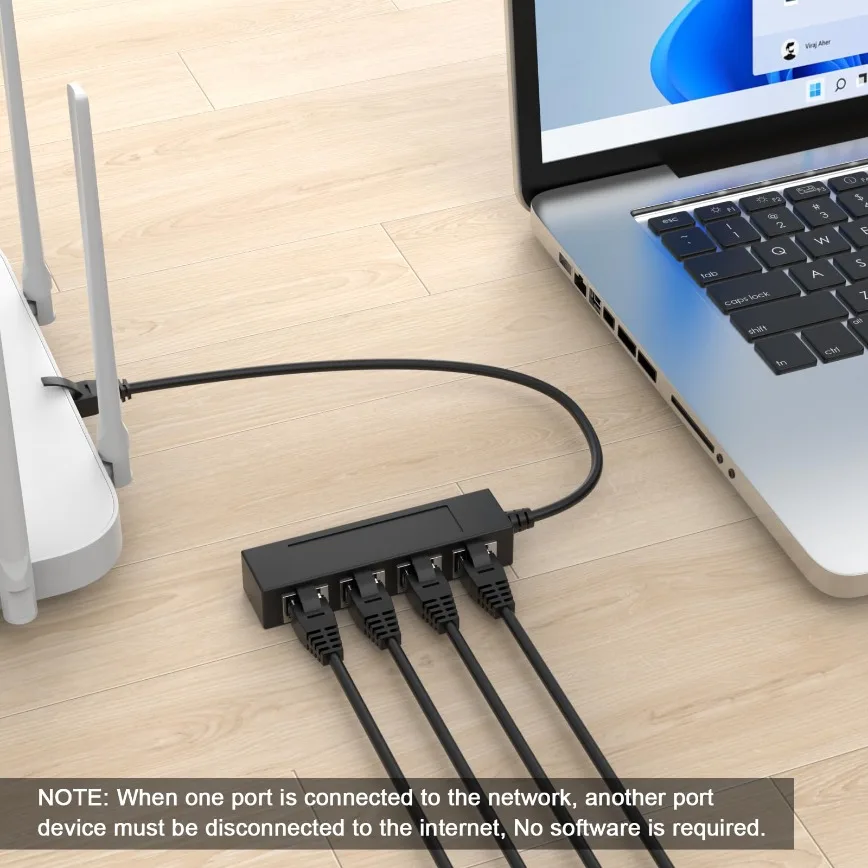 Multi-Port Ethernet Network Splitter & Adapter for High-Speed LAN Connections
