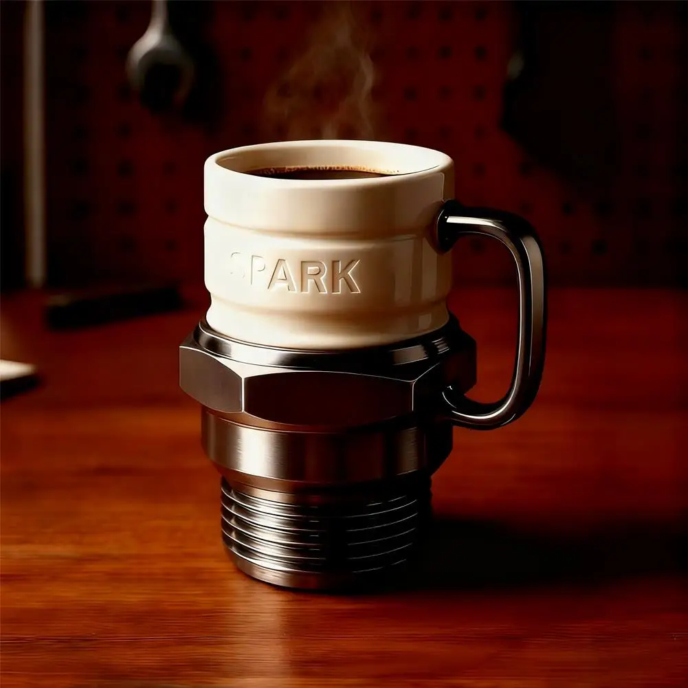 Spark Plug Coffee Mug – Industrial Engine Design Automotive Coffee Cup for Mechanics & Gearheads 4