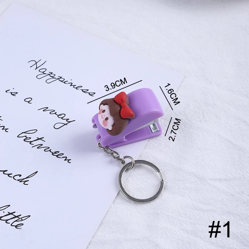 Macaron Color Cute Cartoon Mini Stapler Key Chain Student Creative stapler Key Ring Pendant