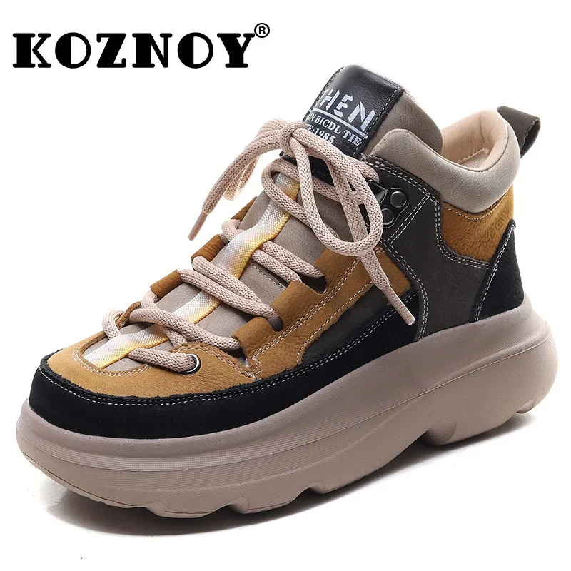 

Koznoy 5cm 2023 Cow Suede Genuine Leather Loafer Chunky Sneakers New Ankle Boots Moccasin Ethnic Autumn Spring Comfy Women Shoes
