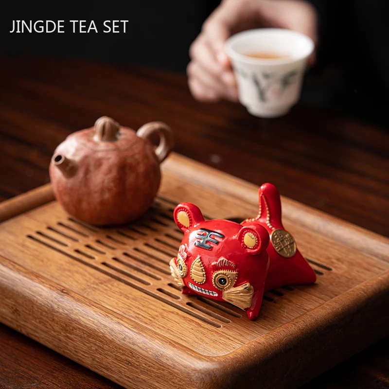 Creative Resin Color Changing Tea Pet Lucky Tiger Statue Tea Figurine Ornaments Can Raise Tea Set Decoration Tabletop Crafts