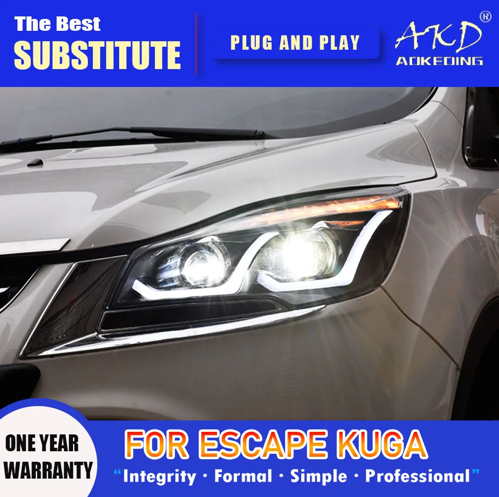 

AKD Head Lamp for Ford Kuga Escape LED Headlight 2013-2016 Headlights Kuga Escape DRL Turn Signal High Beam Angel Eye Projector