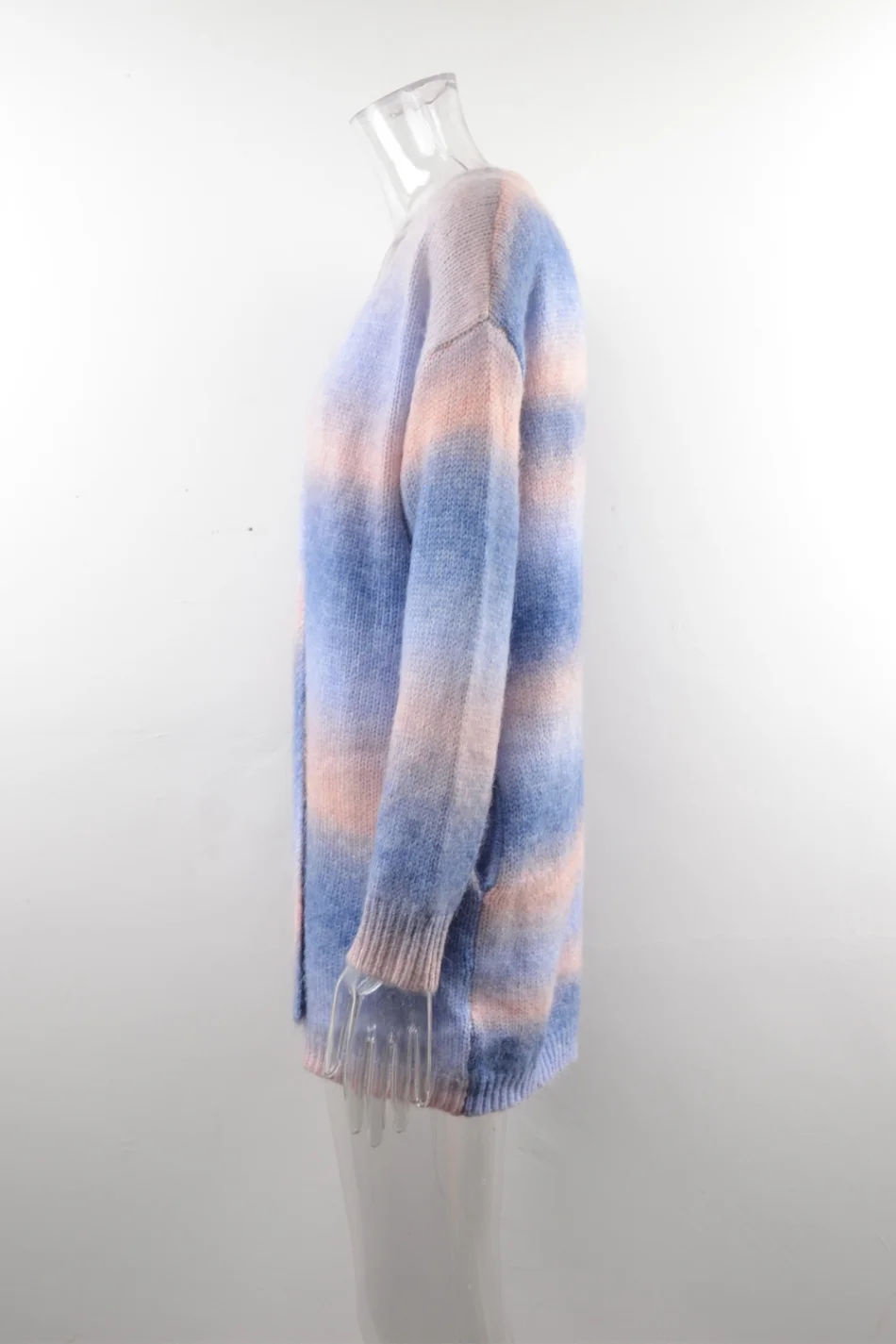 2024 New Winter European American Sweaters Rainbow Tie-dye Mid-length Oversized Cardigan Women Knitwear Jacket Long Sleeved Tops