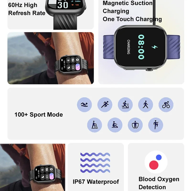 Awei H32 2inch Smart Watch Bluetooth Call Men Women Smartwatch