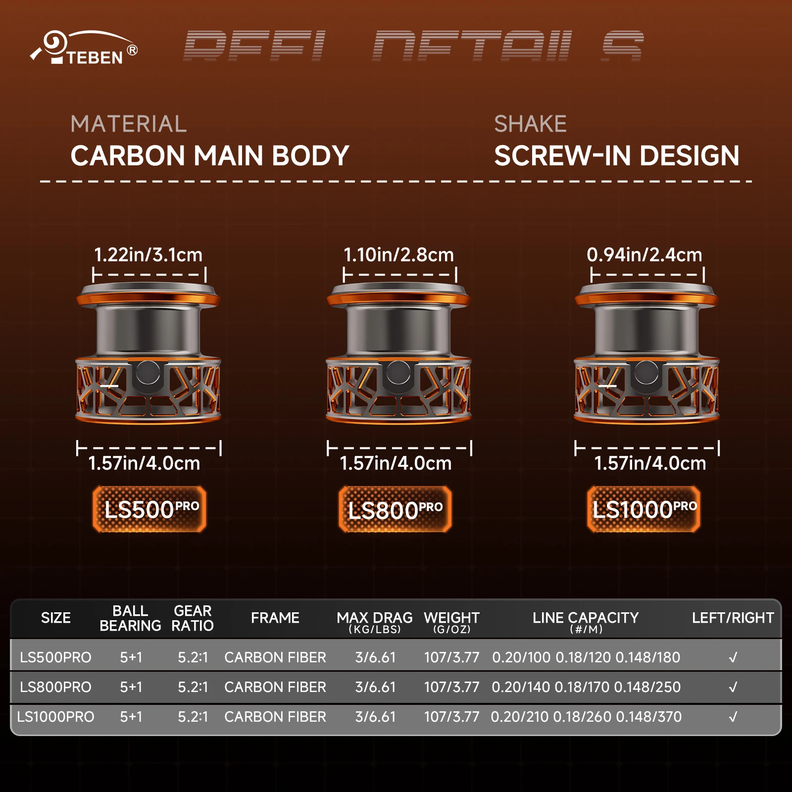 TEBEN カーボンファイバー炎軽量 109 グラム釣りスピニングリール 5 +