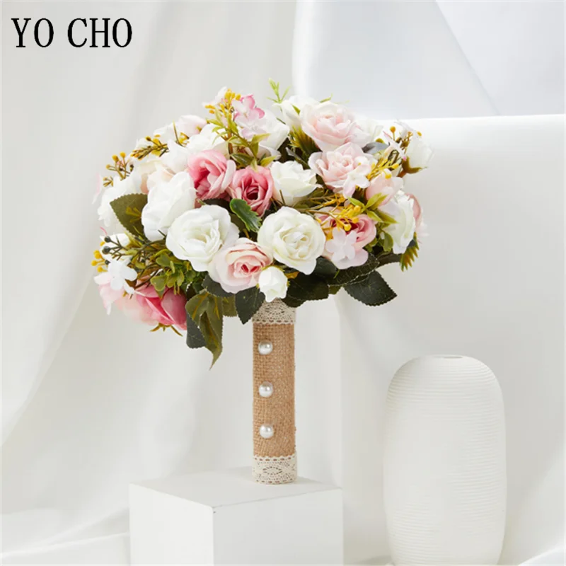 Wedding Bouquets Wedding Flower Decoration Bride Wedding Bouquet Bridesmaid Holding Flors Pink Roses Artificial Flower