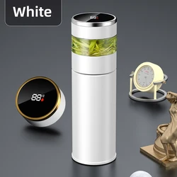 Premium 316 Stainless Steel Vacuum Insulated Thermos with LED Temperature Display and Tea Infuser - 450ml (WHITE)