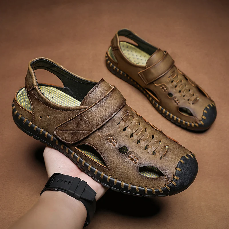 

2023 Classic Mens Beach Sandals Summer Genuine Leather Sandals Men Outdoor Casual Lightweight Sandal Fashion Men's Slipper Retro