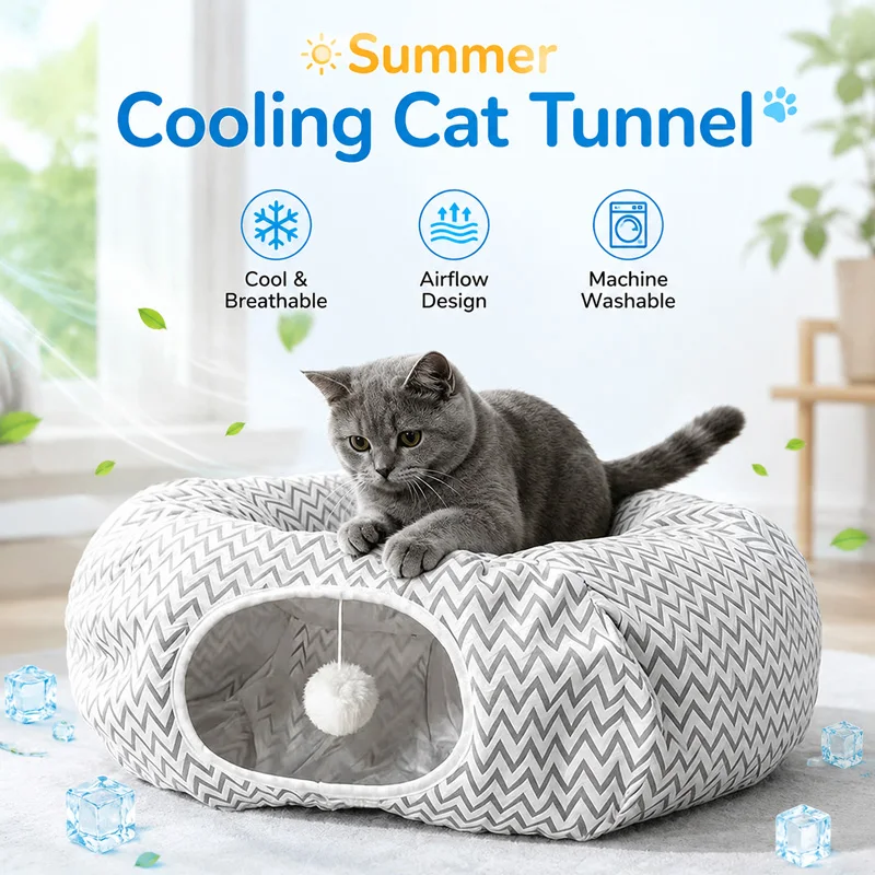 Summer Cooling Cat Tunnel Cat Burrow Pet Tunnel Cool And Anti Stuffy Suitable For Multiple Pets Foldable And Portable Storage_voghion.com