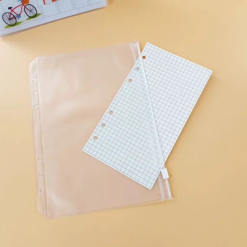 Convenient Clear PVC A5 A6 A7 Binder Pockets Clear Zipper Folders 12PCS For 6-Ring Notebook Binder Files Reports file folder binder pockets file storage bag document manager document organizer