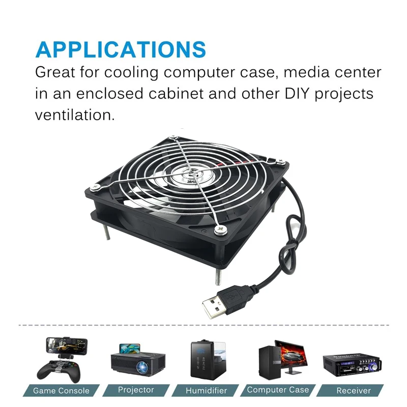 12V USB Powered Computer PC Case Fan 12/8cm Silent Chassis Cooler for Receiver DVR Xbox TV Box Router