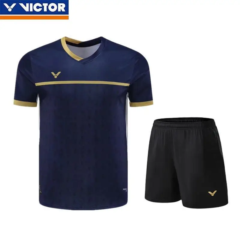 VICTOR Men's Women's New Badminton Two-piece Quick-drying Sports Vest Anniversary Short-sleeved Competition Jersey