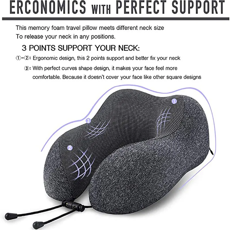 U Shaped Memory Foam Neck Pillows Soft Slow Rebound Space Travel Pillow Massage Neck Cervical Healthcare Bedding Drop Shipping 4