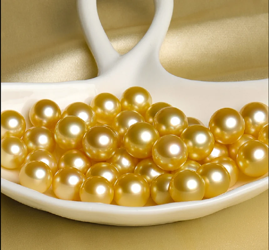 Lots 5pcs Loose Pearls 6mm Natural Sea Genuine Golden Perfect Round Pearl Undrilled AAA+ For Women Men