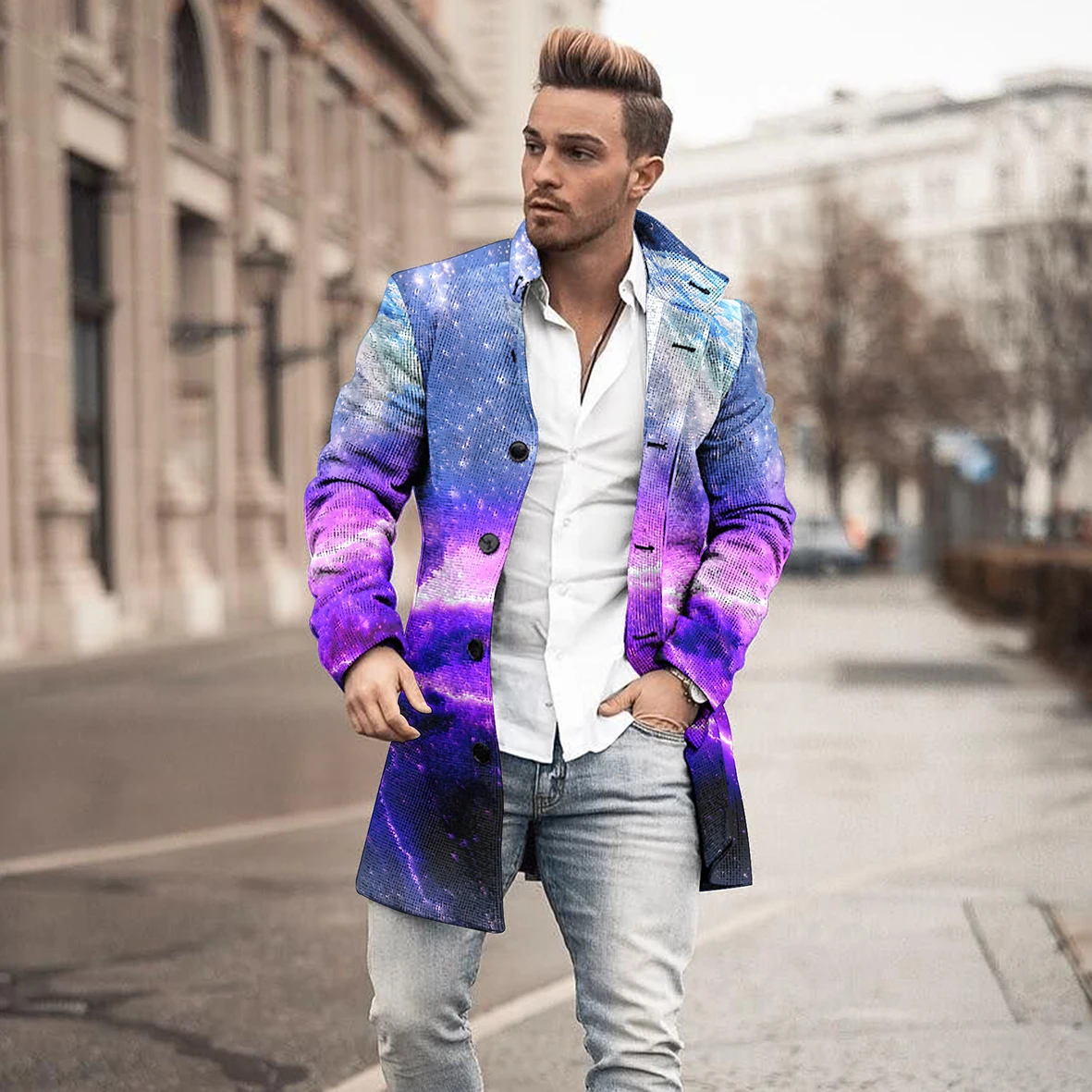2023 New HD 3D Printing Mid length Coat Pocket Fashion Casual European and American Autumn and Winter New Men's Jacket S-5XL